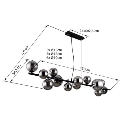 Globo - LED ljuskrona med textilsladd 13xG9/3,5W/230V rökig/svart