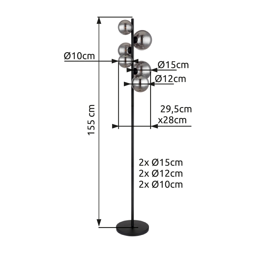 Globo - LED golvlampa 6xG9/3,5W/230V rökig/svart