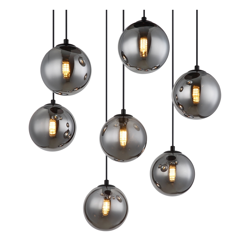 Globo - LED ljuskrona med textilsladd 7xG9/3,5W/230V rökig/svart