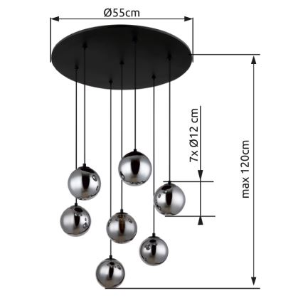 Globo - LED ljuskrona med textilsladd 7xG9/3,5W/230V rökig/svart