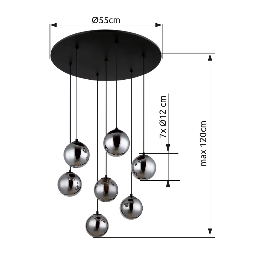 Globo - LED ljuskrona med textilsladd 7xG9/3,5W/230V rökig/svart