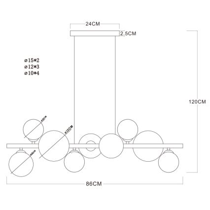 Globo - LED-lampa på kabel 9xG9/3W/230V mässing