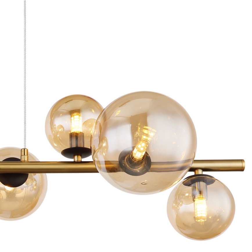 Globo - LED ljuskrona med upphängningsrem 9xG9/3W/230V mässing