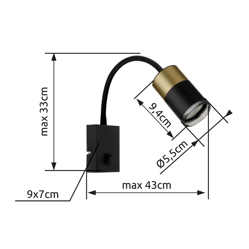 Globo - Väggspotlight 1xGU10/25W/230V svart/guld