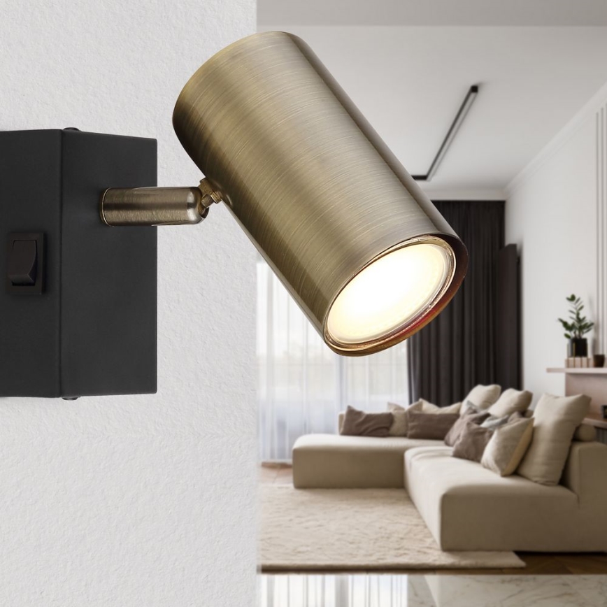 Globo - Väggspotlight 1xGU10/25W/230V svart/mässing