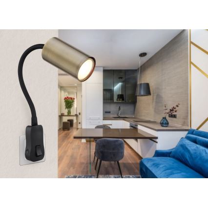 Globo - Väggspotlight flr uttag 1xGU10/25W/230V svart/mässing