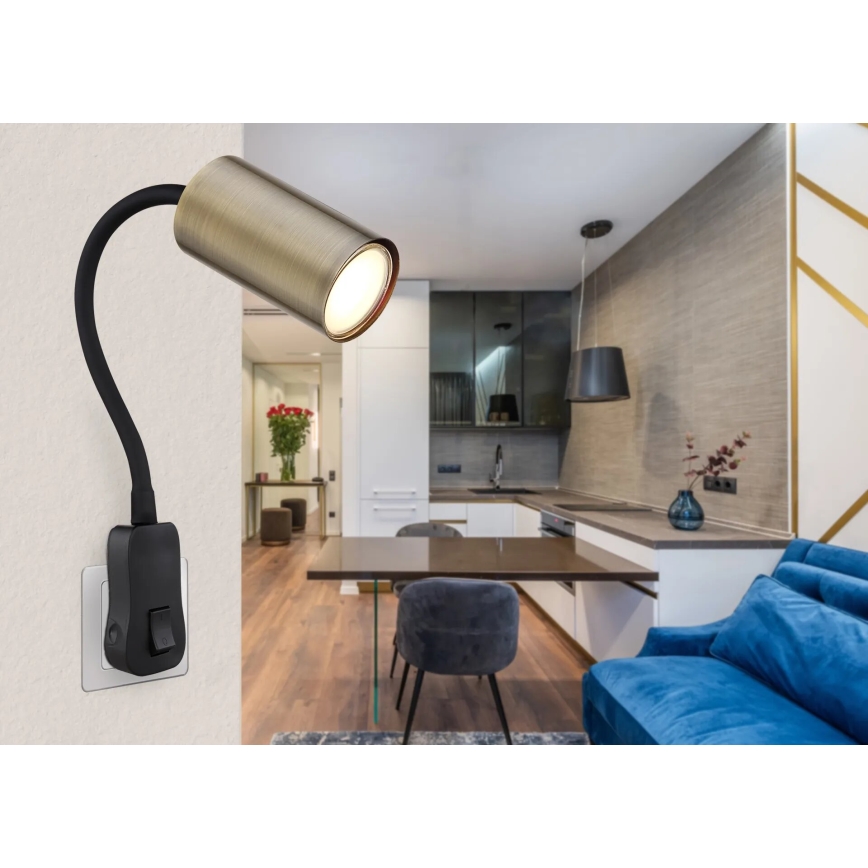Globo - Väggspotlight flr uttag 1xGU10/25W/230V svart/mässing