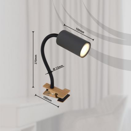 Globo - Flexibel lampa med klämma 1xGU10/25W/230V grå/brun