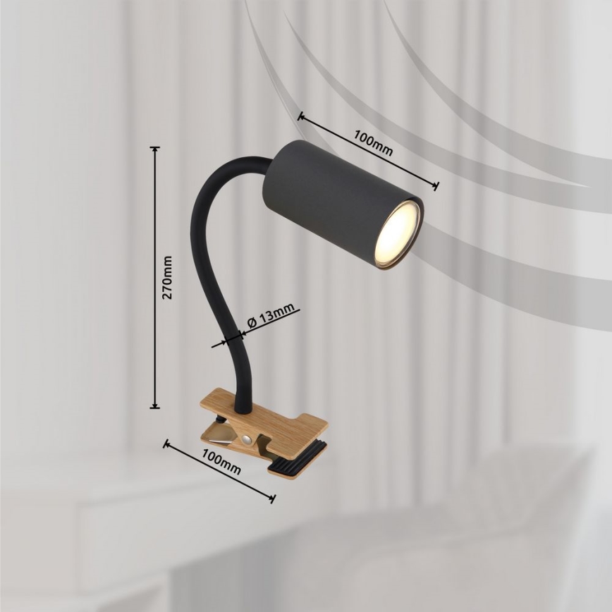 Globo - Flexibel lampa med klämma 1xGU10/25W/230V grå/brun