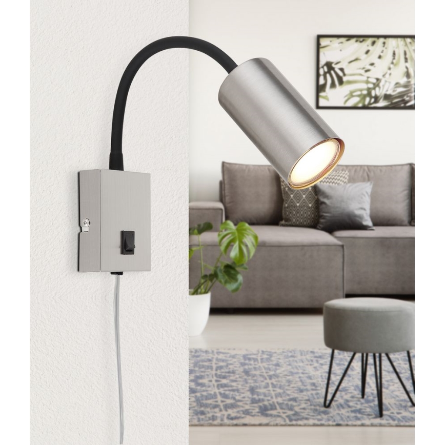Globo - Flexibel vägglampa 1xGU10/25W/230V svart/matt krom