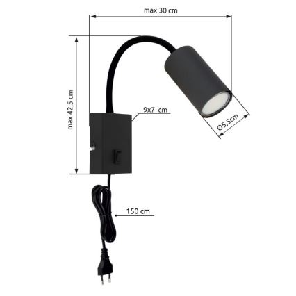 Globo - Flexibel vägglampa 1xGU10/25W/230V svart