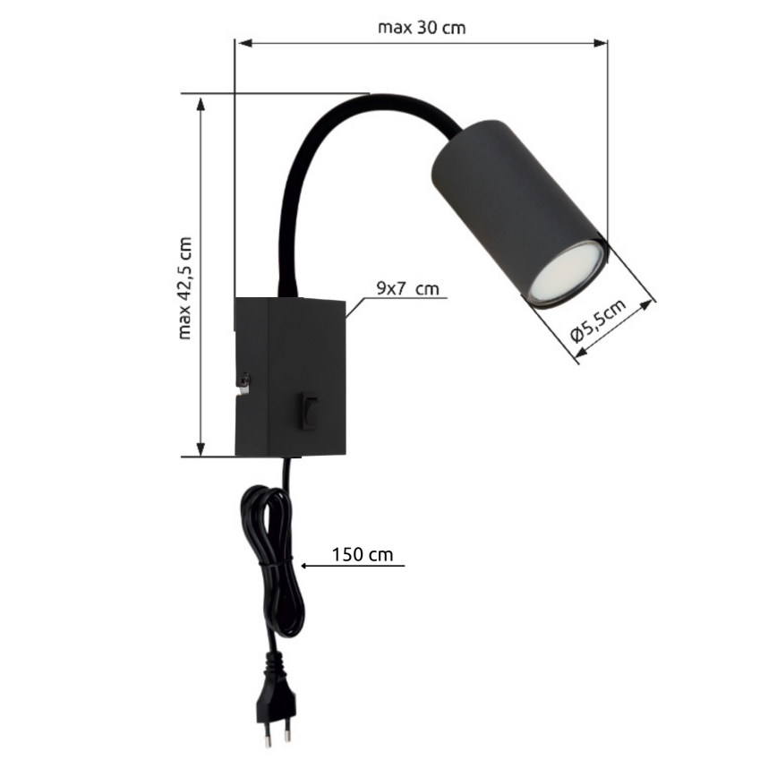 Globo - Flexibel vägglampa 1xGU10/25W/230V svart