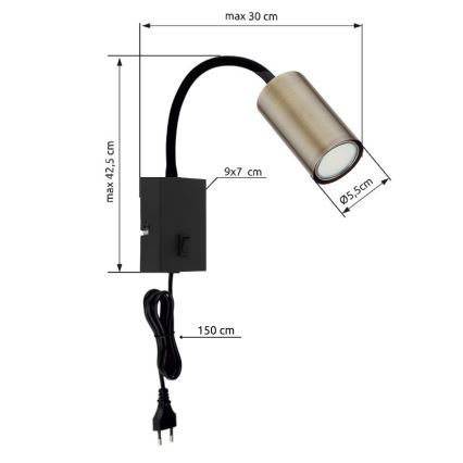 Globo - Flexibel vägglampa 1xGU10/25W/230V svart/mässing