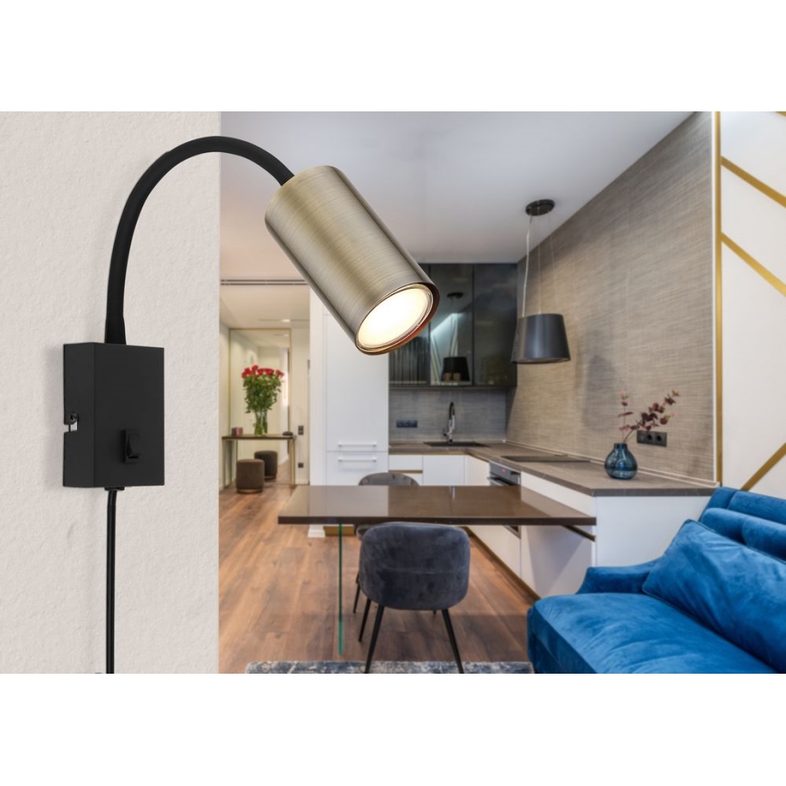 Globo - Flexibilní nástěnná lampa 1xGU10/25W/230V svart/mässing