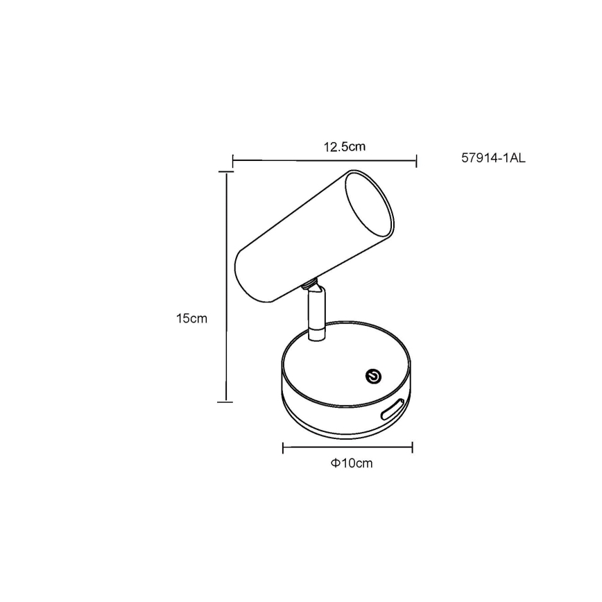 Globo - LED dimbar uppladdningsbar väggmonterad spotlampa LED/0,4W/3,7V 1800 mAh svart