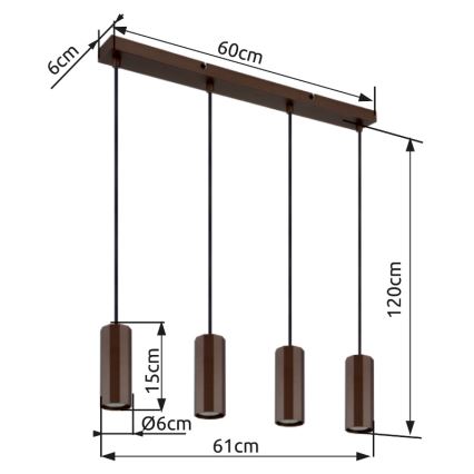 Globo - Ljuskrona med textilsladd 4xGU10/25W/230V brun