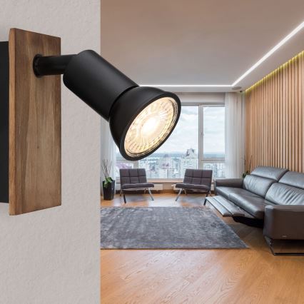 Globo - Väggspotlight 1xGU10/35W/230V trä/svart