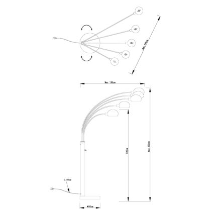 Globo - Golvlampa 5xE14/40W/230V svart