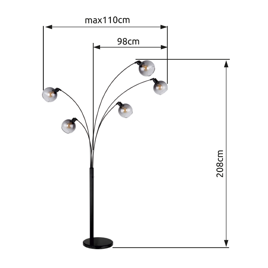Globo - Golvlampa 5xE27/40W/230V rökig