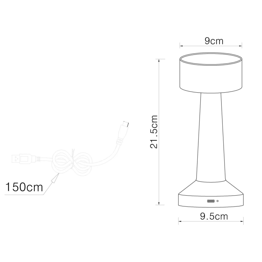 Globo - LED ljusreglerad bordslampa touch LED/1W/3,7V 2700K/4000K/6500K 800 mAh USB svart