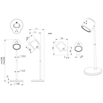 Globo - LED ljusreglerad bordslampa touch 04.01.2001 LED/6W/3,7V 3000K/4000K/6500K 1500 mAh USB svart