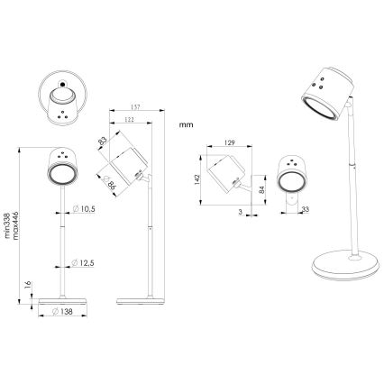 Globo - LED ljusreglerad bordslampa touch 04.01.2001 LED/6W/3,7V 3000K/4000K/6500K 1500 mAh USB vit
