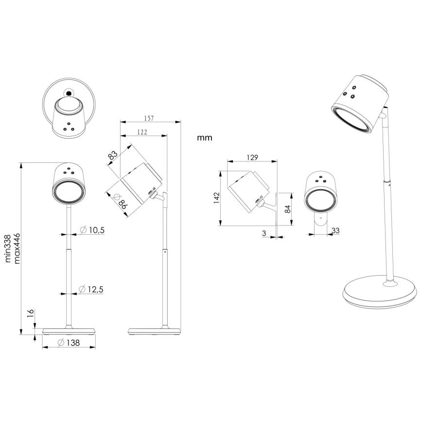 Globo - LED ljusreglerad bordslampa touch 04.01.2001 LED/6W/3,7V 3000K/4000K/6500K 1500 mAh USB vit
