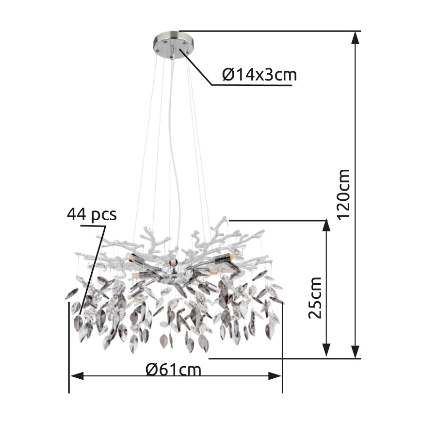 Globo - Ljuskrona med textilsladd 8xG9/8W/230V diameter 61 cm skinande krom