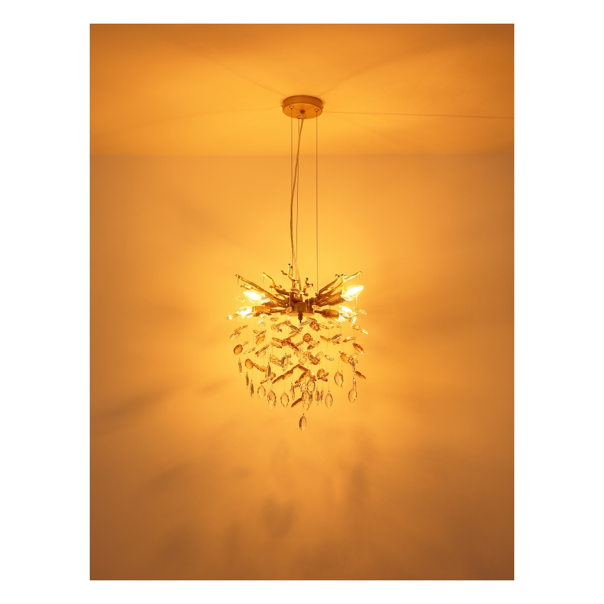Globo - Hängande ljuskrona på kabel 4xE14/40W/230V, guldfärgad