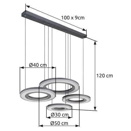 Globo - LED ljusreglerad ljuskrona på textilsladd LED/80W/230V 2700-6000K svart + fjärrkontroll