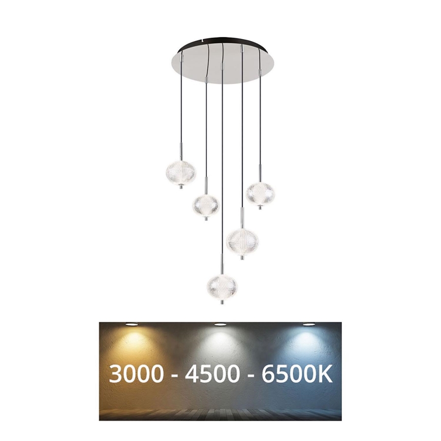 Globo - LED ljuskrona med textilsladd 5xLED/6,6W/230V 3000/4500/6500K
