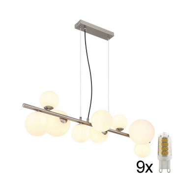 Globo - LED ljuskrona med textilsladd 9xG9/3W/230V matt krom