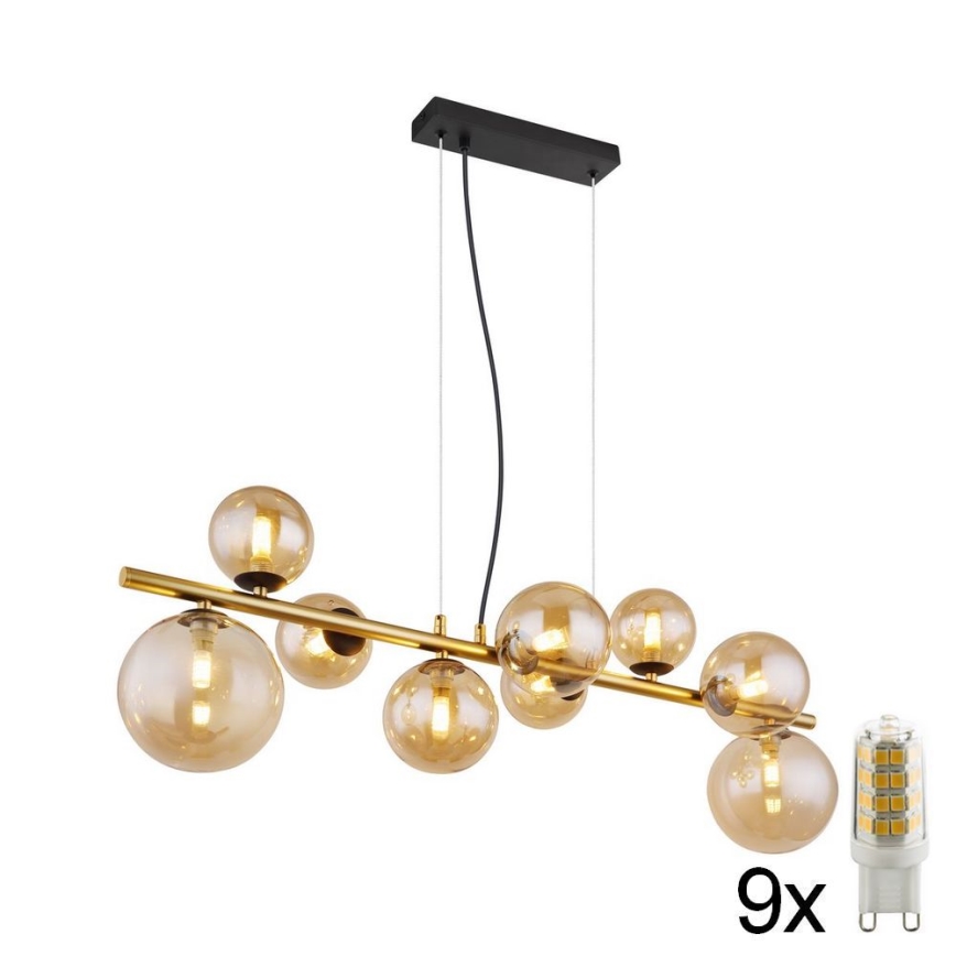 Globo - LED ljuskrona med upphängningsrem 9xG9/3W/230V mässing