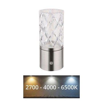 Globo - LED ljusreglerad bordslampa touch LED/2,5W/3,7V 2700K/4000K/6500K 1800 mAh USB matt krom