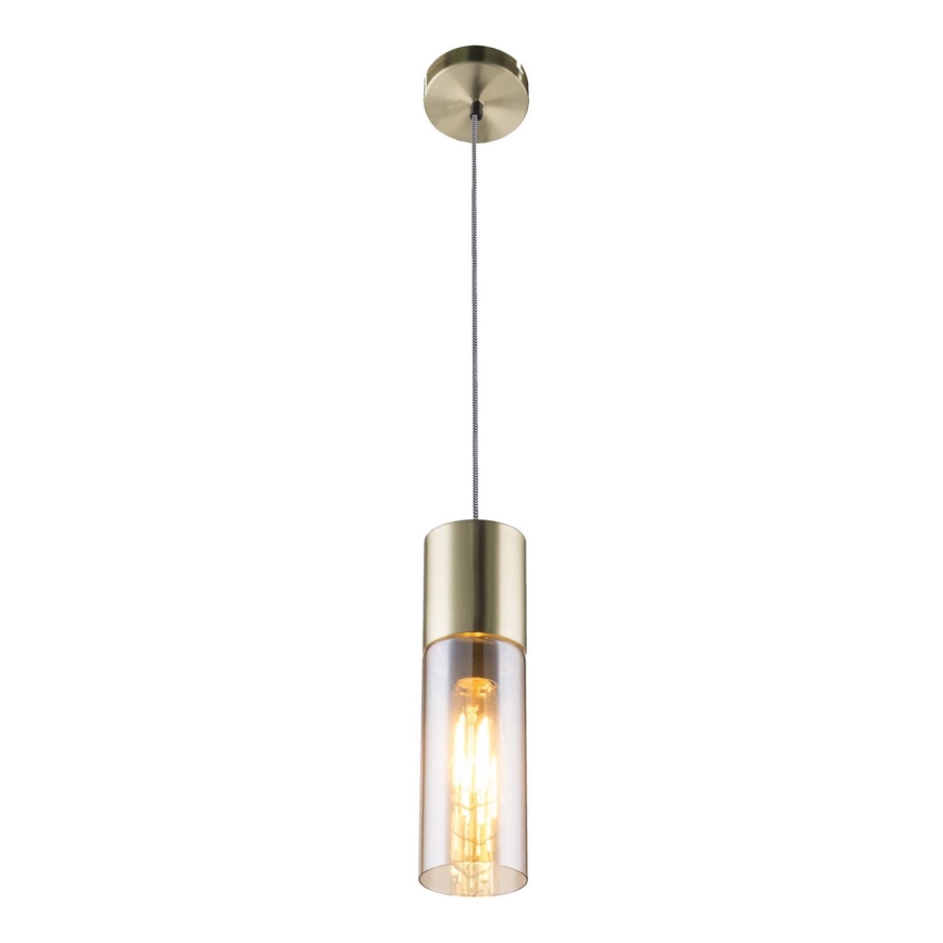 Globo - Ljuskrona med textilsladd 1xE27/25W/230V diameter 10,5 cm mässing