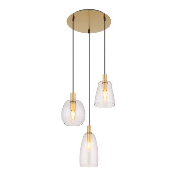 Globo - Ljuskrona med textilsladd 3xE14/40W/230V diameter 43 cm mässing