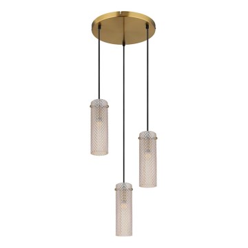 Globo - Ljuskrona med textilsladd 3xE14/40W/230V guld