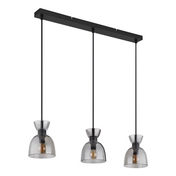 Globo - Ljuskrona med textilsladd 3xE14/40W/230V svart/rökig
