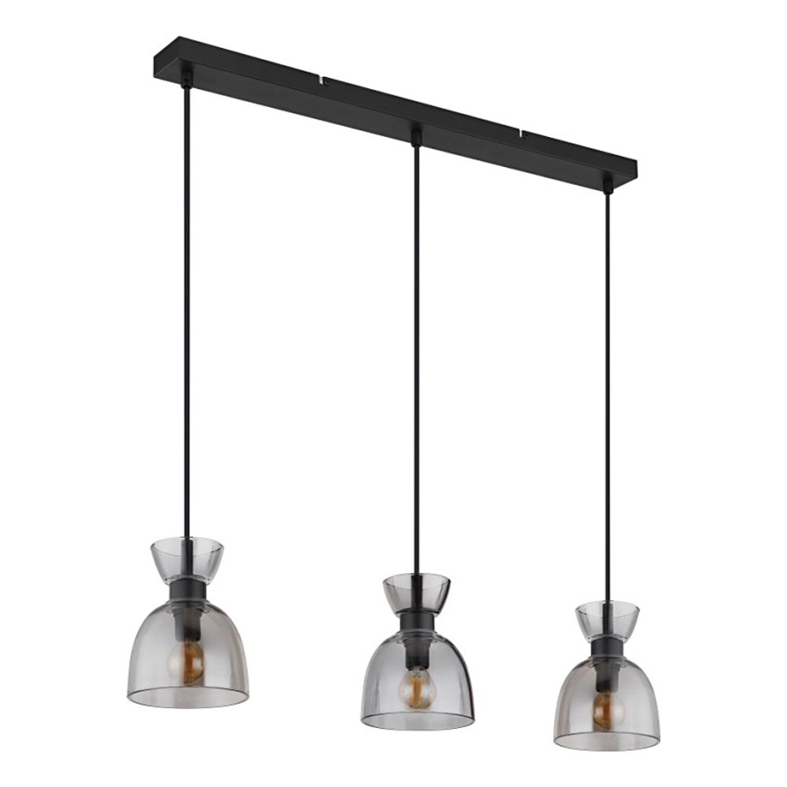 Globo - Ljuskrona med textilsladd 3xE14/40W/230V svart/rökig