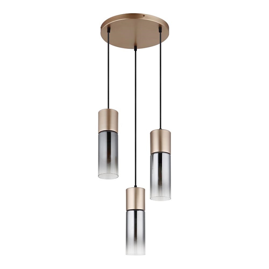 Globo - Ljuskrona med textilsladd 3xE27/25W/230V brons diameter 34 cm