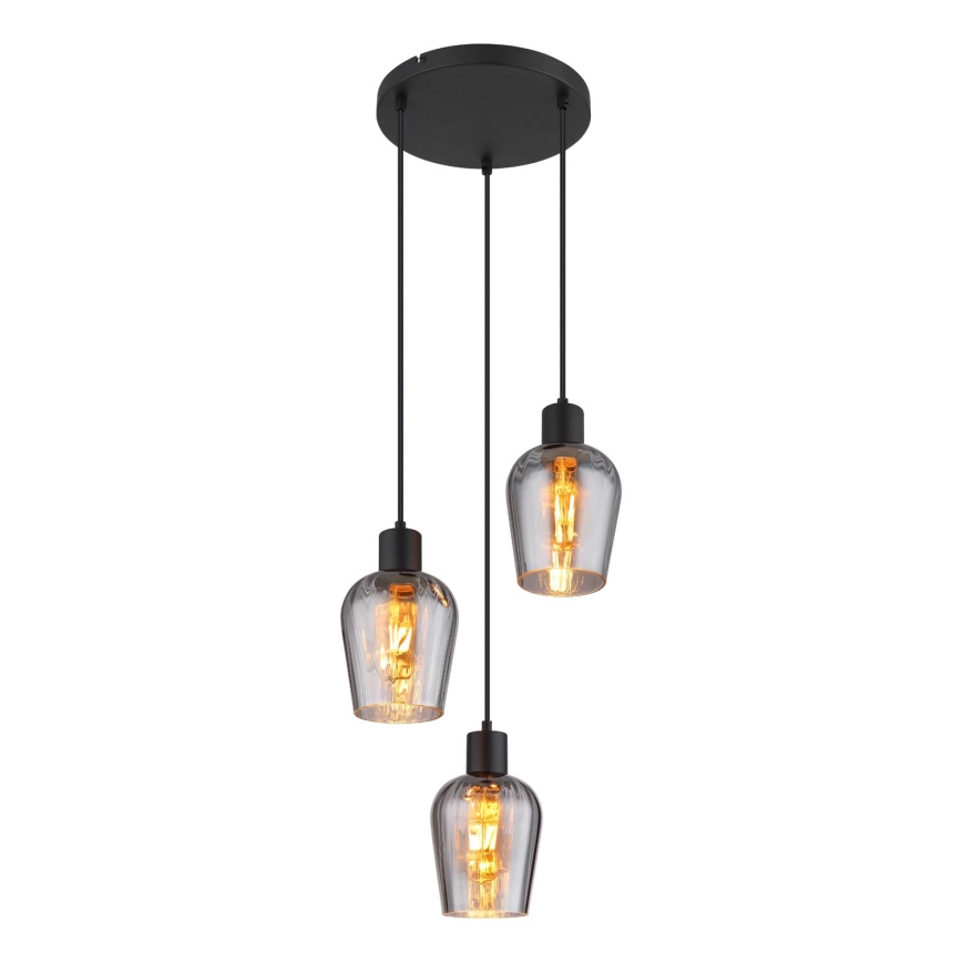 Globo - Ljuskrona med textilsladd 3xE27/40W/230V diameter 28,5 cm svart