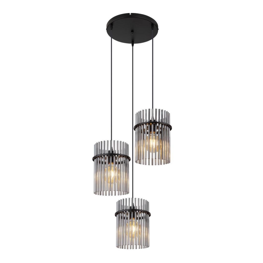 Globo - Ljuskrona med textilsladd 3xE27/60W/230V diameter 47 cm svart