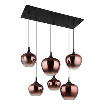 Globo - Ljuskrona med textilsladd 6xE27/40W/230V brun/rökig