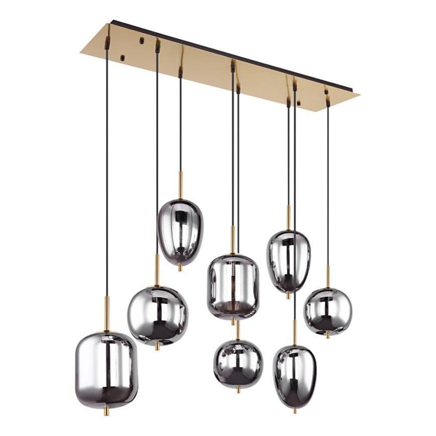Globo - Ljuskrona med textilsladd 8xE14/40W/230V rökig