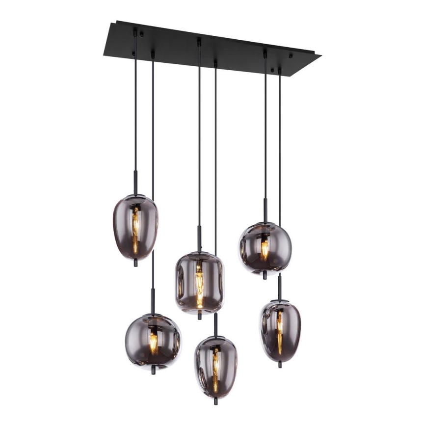 Globo - Ljuskrona med upphängningsrem 6xE14/40W/230V svart