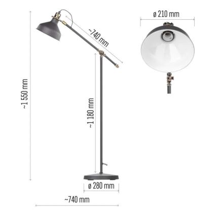 Golvlampa ARTHUR 1xE27/25W/230V grå
