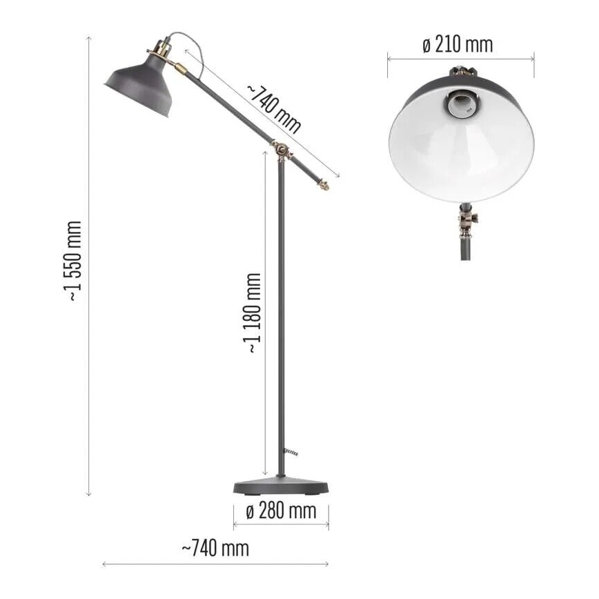 Golvlampa ARTHUR 1xE27/25W/230V grå