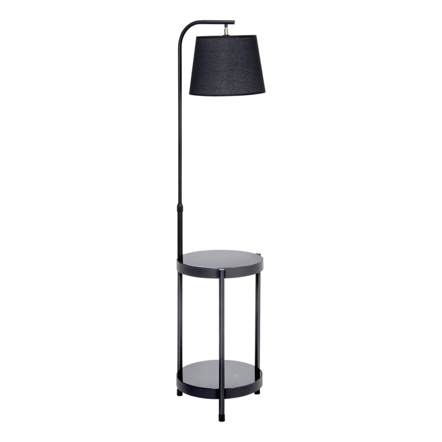 Golvlampa med bord 1xE27/60W/230V USB svart