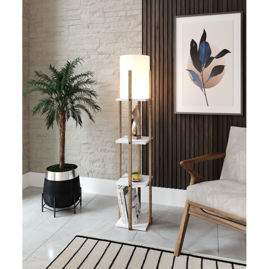 Golvlampa med hyllor NORA 1xE27/40W/230V brun/vit