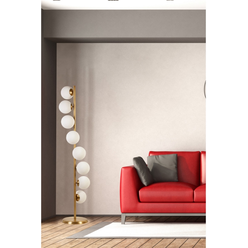 Golvlampa SIMAY 8xE27/40W/230V guld/vit